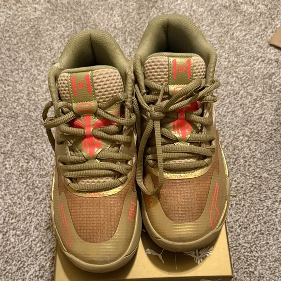 Melo Puma Kids Sneakers in Olive and Gold - Picture 2 of 4